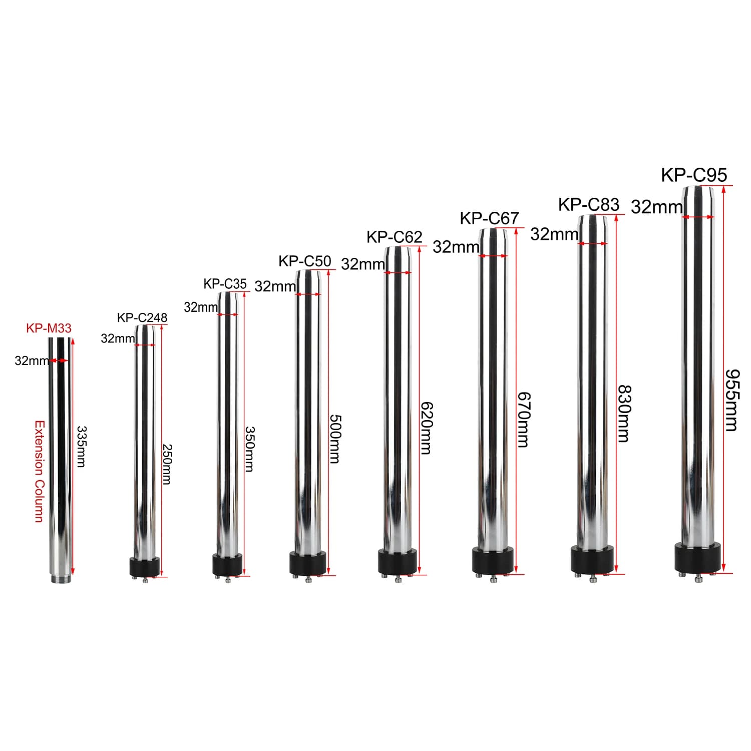 Colonna per microscopio stereo KOPPACE, con una lunghezza di 250 mm-955 mm, un diametro di 32 mm e foro per vite M4