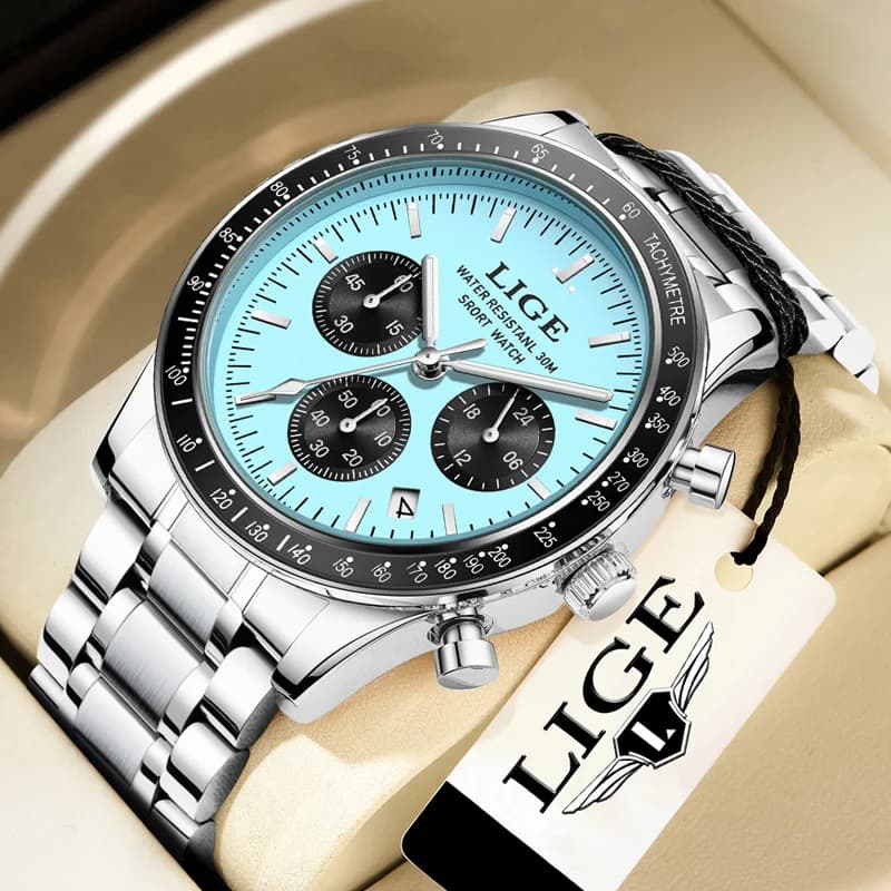 LIGE Orologio da Uomo di Lusso di Alta Gamma, Nuovo Modello al Quarzo, Impermeabile, Luminoso, con Data, Cronografo, Sportivo, con Confezione
