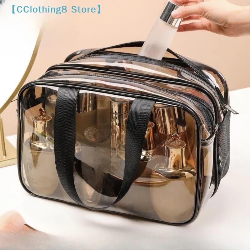 1 Piece Double Layered Large Capacity Cosmetic Organizer Portable Travel Wash Bag Female Transparent Waterproof Makeup 【AliS8】
