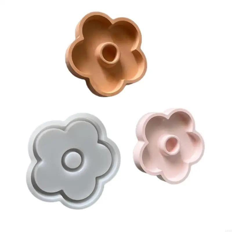 H8WB Flower Silicone Candlestick Molds Resin Tray Molds for Epoxy Resin Stand