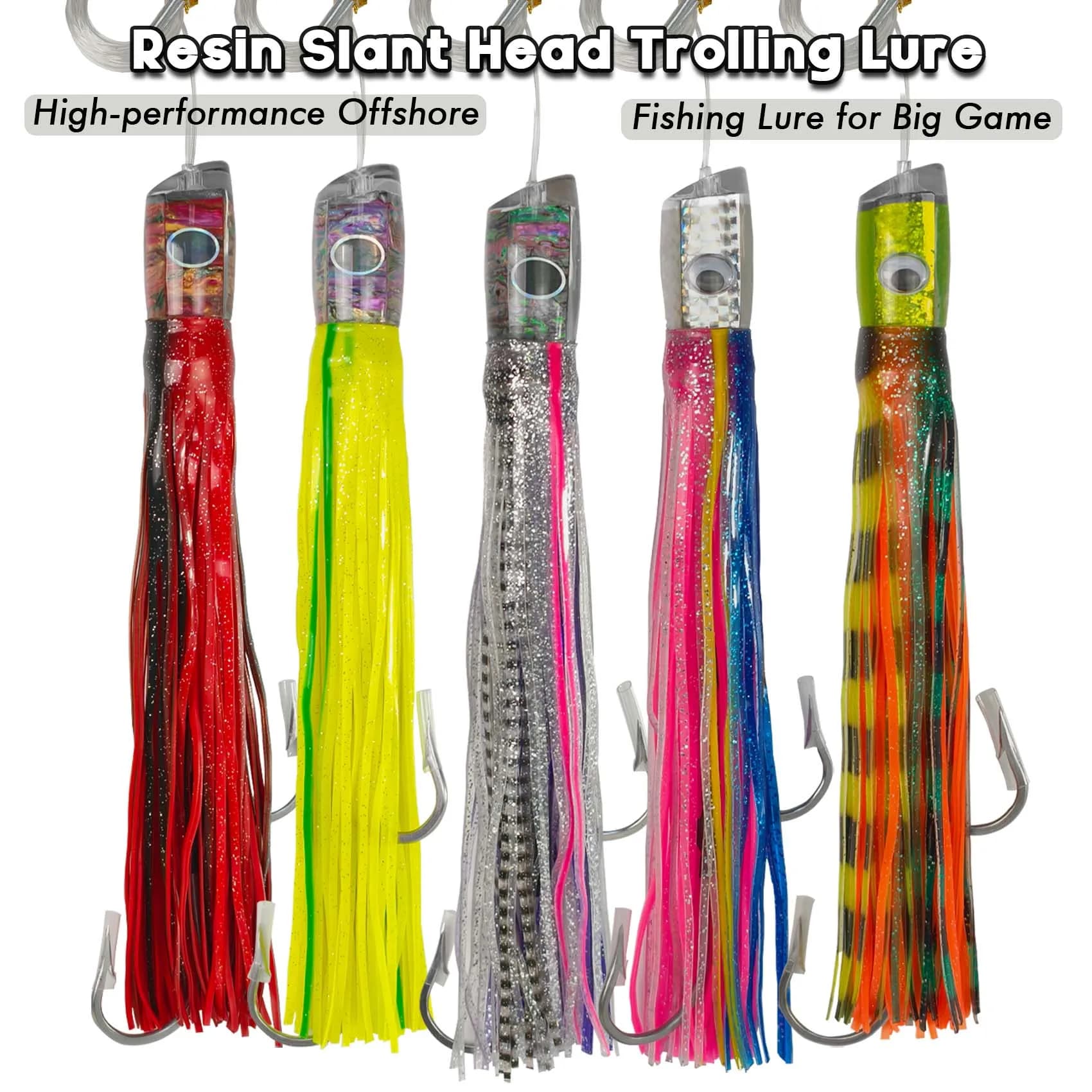 Aventik Esca da pesca a testa inclinata in resina con occhi 3D e gonna in silicone a doppio strato per tonno Mahi Mahi, Marlin, Wahoo e pesce vela