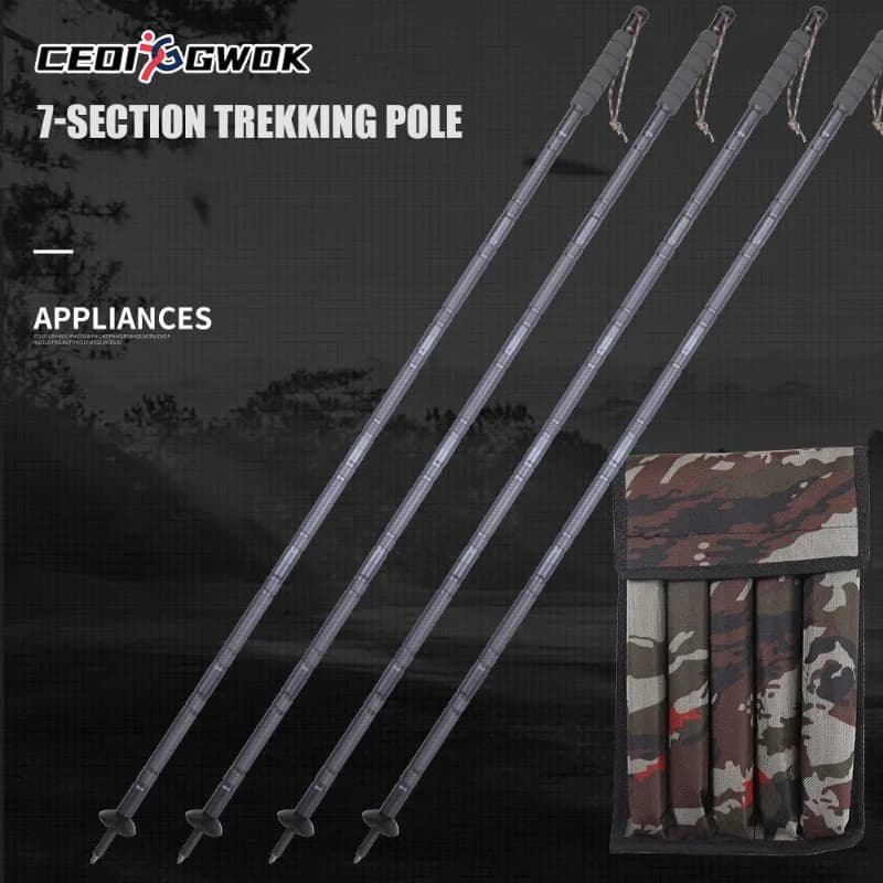 CEOI GWOK Walking Sticks Folding Aluminum Alloy Collapsible Non Slip Trekking Pole Multifunctional Outdoor Hiking Climbing Gear