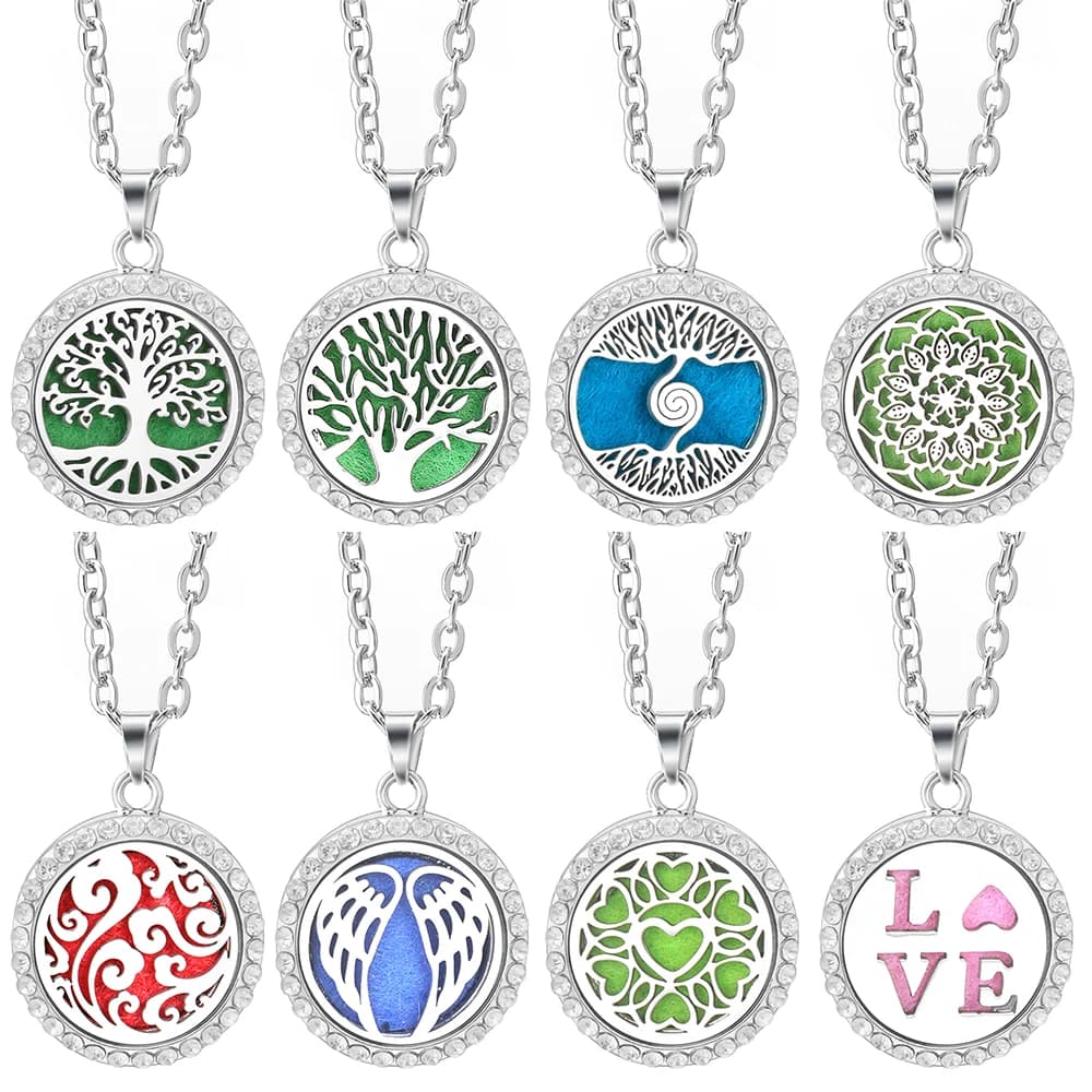 Nuova Collana Aromaterapica con Ali d'Angelo in Strass, Ciondolo Diffusore di Oli Essenziali in Acciaio Inossidabile, Gioielli alla Moda