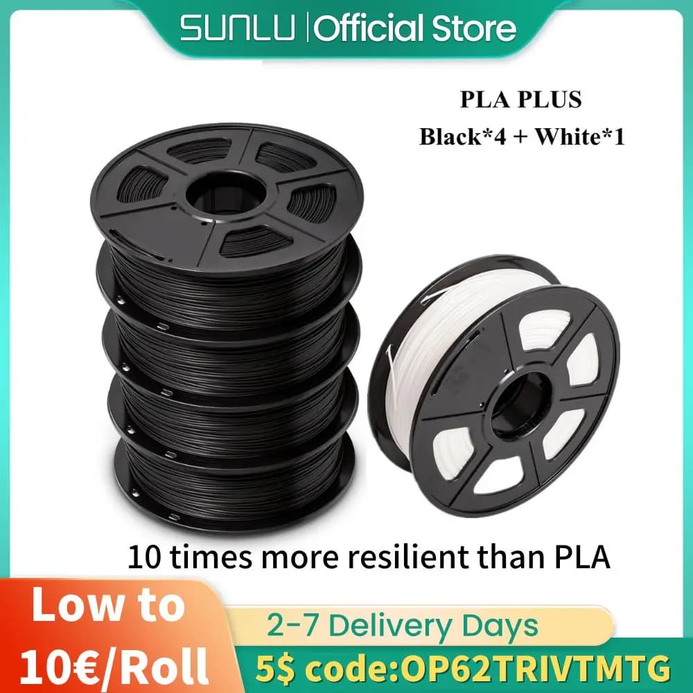 SUNLU PLA+ Filamento Stampante 3D Filamen PLA PLUS 1KG Un rotolo Filamento da 1,75 mm Acquista 4 rotoli Ottieni 1 rotolo Regalo gratuito su 328 Live