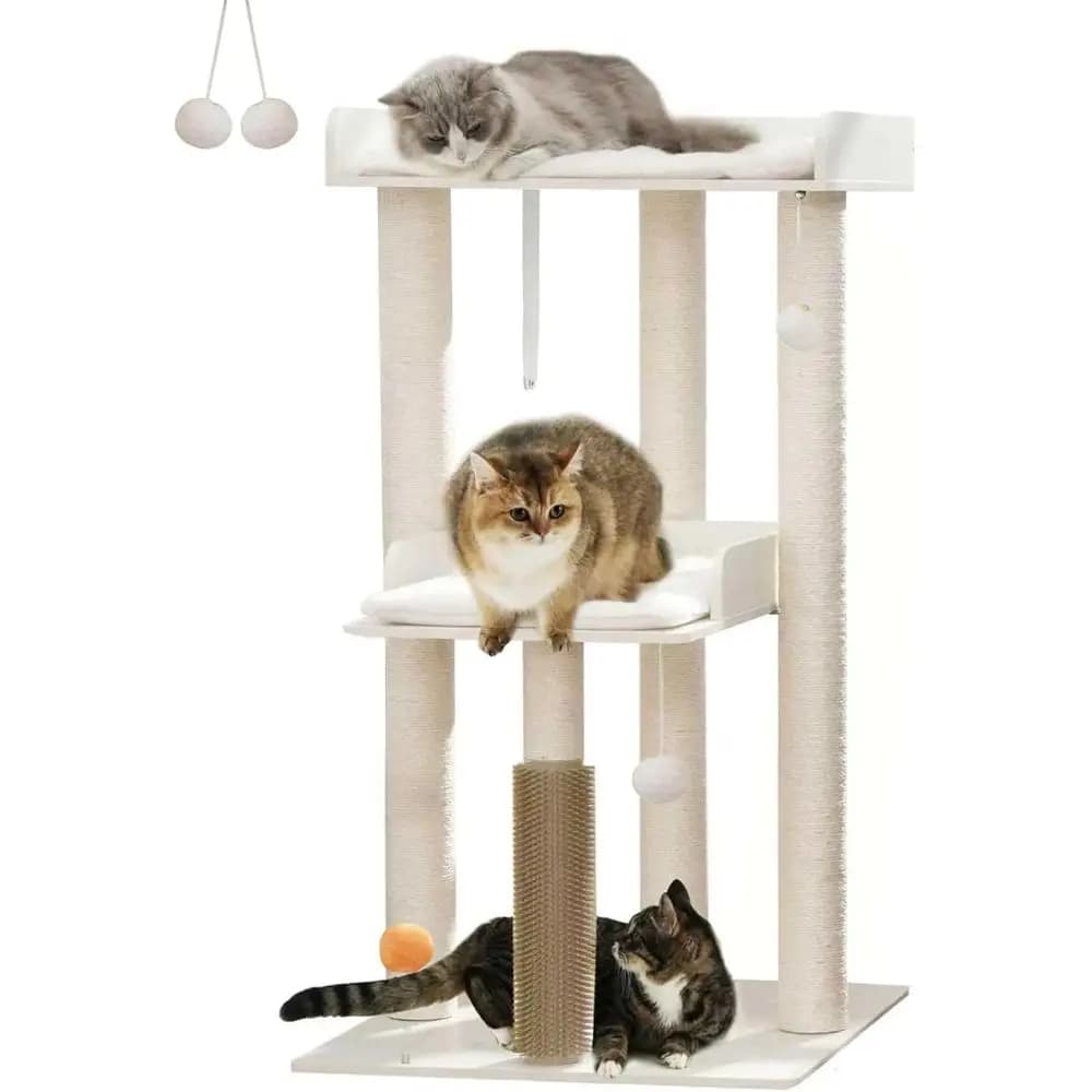 Grande Torre per Gatti 43.7 con Tiragraffi, Piattaforma e Cuscini Rimovibili - Bianco