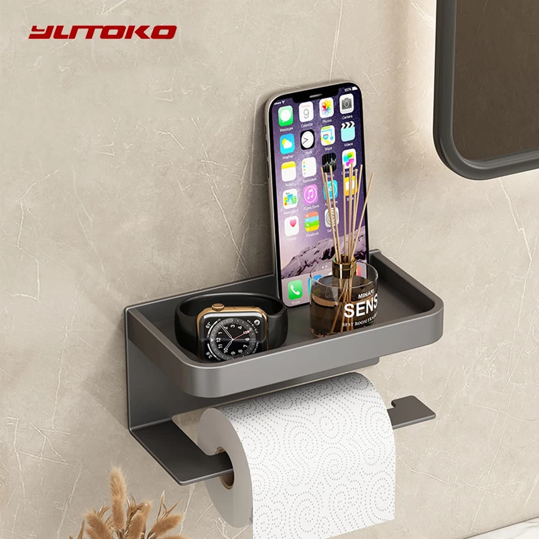Porta carta igienica Portaoggetti in alluminio Porta asciugamani da cucina Posizionamento di bottiglie di condimento Porta rotolo di carta da parete per il bagno