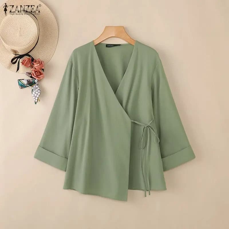 ZANZEA Hijab da Donna, Bluse Modeste Avvolgenti a Maniche Lunghe con Scollo a V e Laccio Frontale, Cardigan Lungo in Cotone Tinta Unita, Abbigliamento Islamico Musulmano