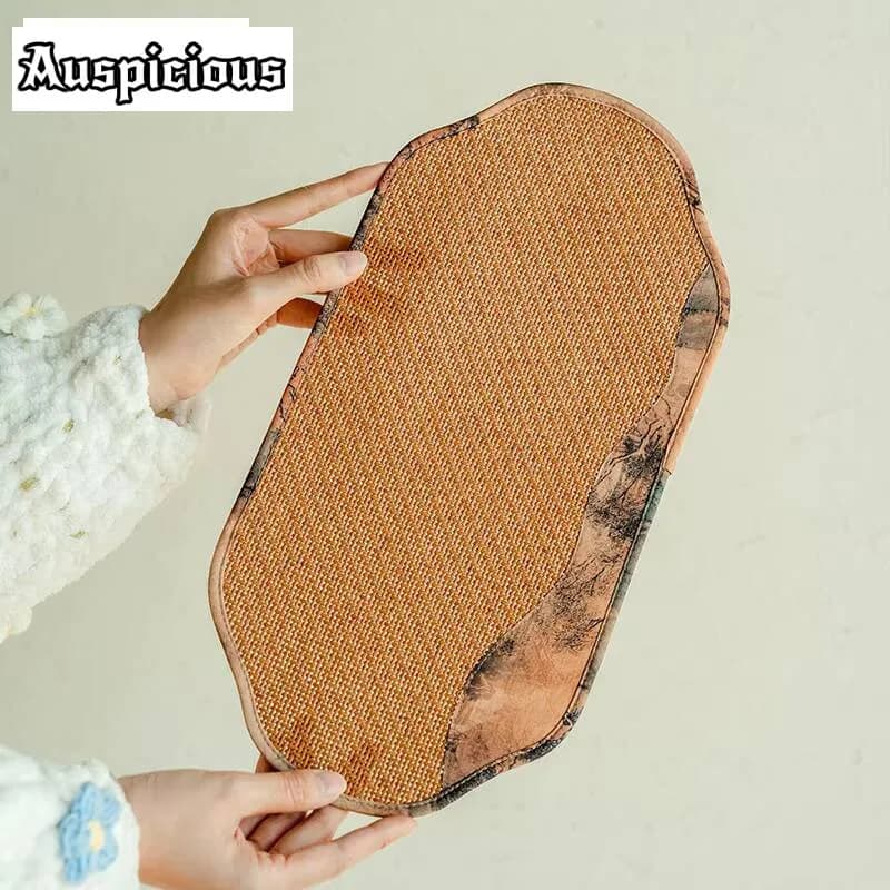 Chinese Style Ribbed Rattan Pattern Ruyi Straw Woven Tea Mat Tea Cloth Dry Tea Mat Coaster Zen Kung Fu Teaset Bamboo Mat Holder