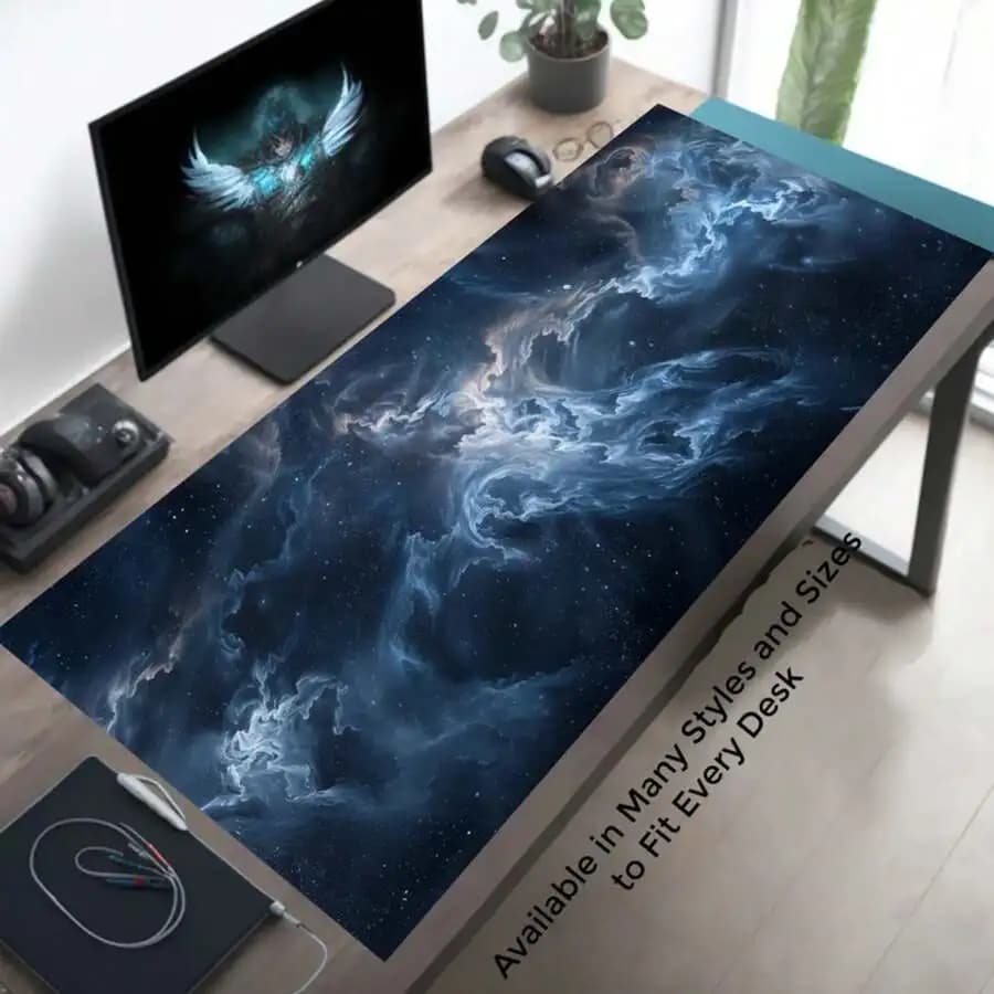 Cosmic Whisps Blue Gray XL Gaming Mouse Mat Desk Pad For Office And Gamer