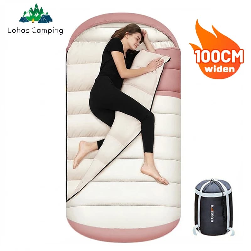 Lohascamping Sleeping bag from large size 100 cm wide Large and wide bags for 3 seasons for adult rest, hiking, fishing