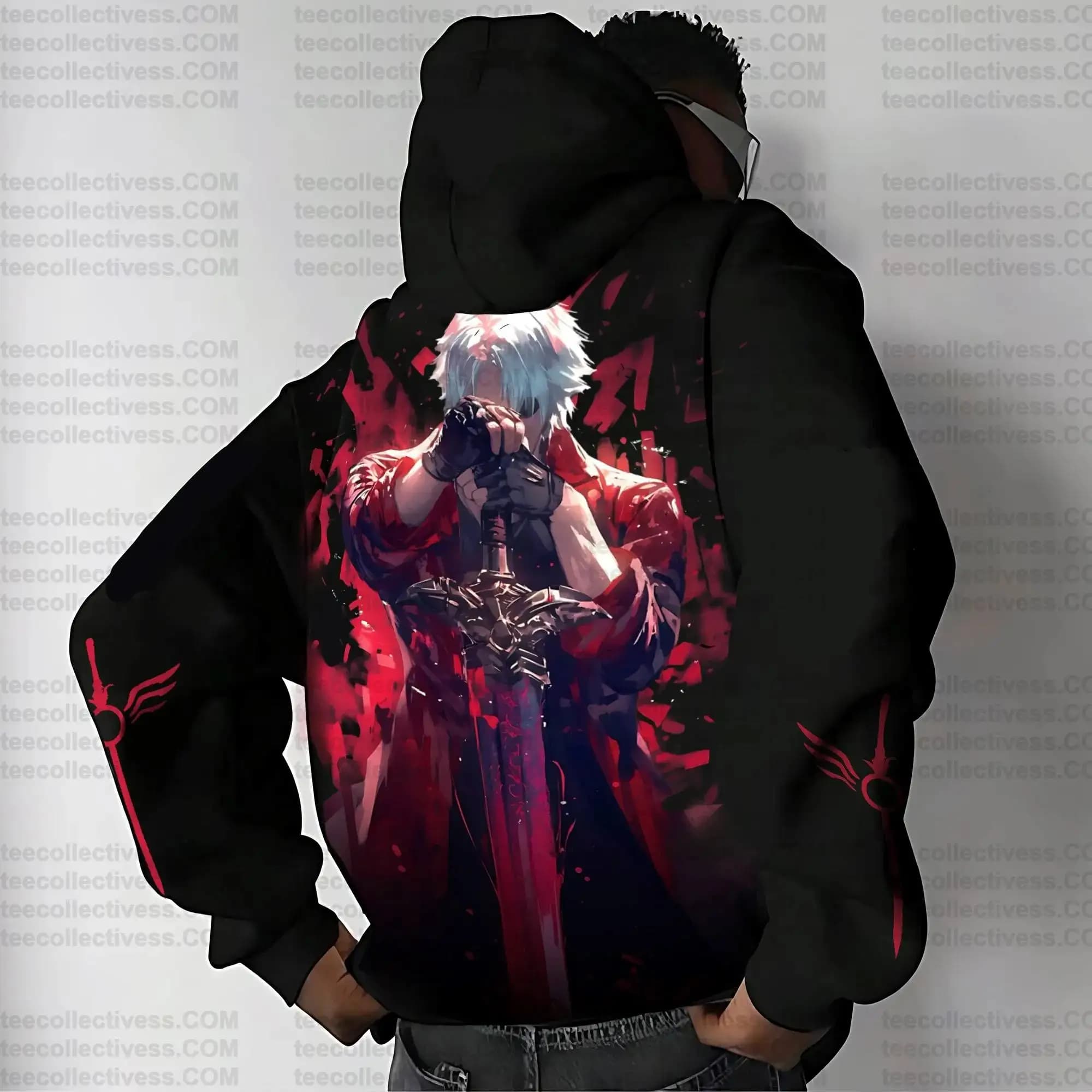 Set felpa con cappuccio Devil May Cry 5 Personaggio videogioco in cotone nero Dante con cappotto rosso e abito casual a maniche lunghe con stampa spada