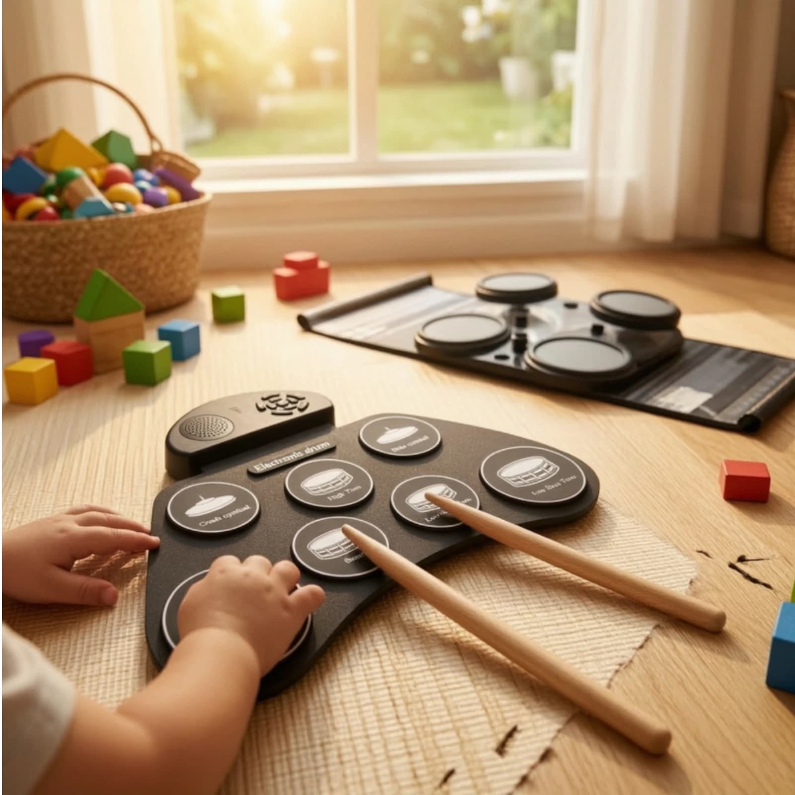 Electronic Drum Set with Speaker Compact Roll Up Drum Kit Tabletop Drum Pad with Pedals for Quiet Practice