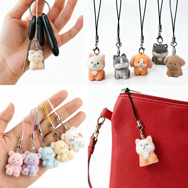 Ciondolo a forma di gatto/cane/orsa, decorazione per portamonete, astuccio, custodia per auricolari, portachiavi, zaino, ciondolo a forma di animale simulato