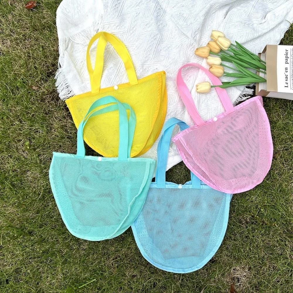 INS Lightweight Solid Color Mesh Pouch Waterproof Reusable Beach Bag Eco-Friendly Large Capacity Toy Storage Bag Travel