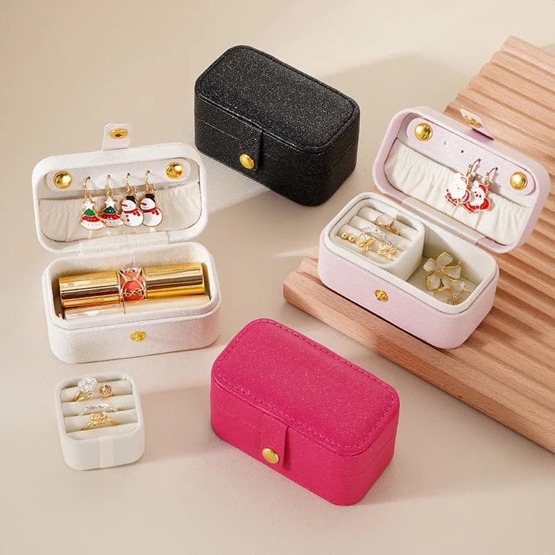 Exquisite Pu Leather Jewelry Box Simple Ring Necklace Earrings Storage Minimalist Style Daily Travel Portable Storage Box E