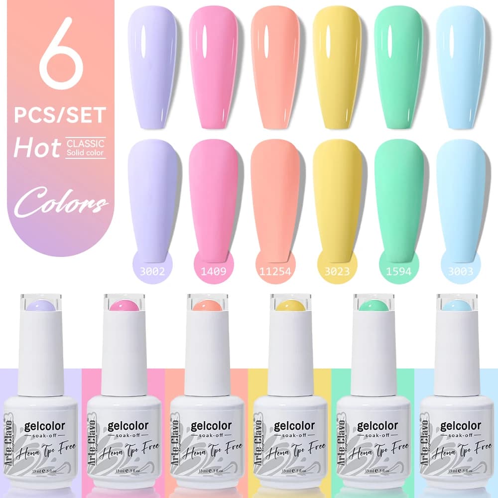 Set di 6 Smalti Gel Arte Clavo 15ml Senza HEMA e TPO, Semipermanenti per Manicure, Smalto Soak-Off UV LED per Nail Art