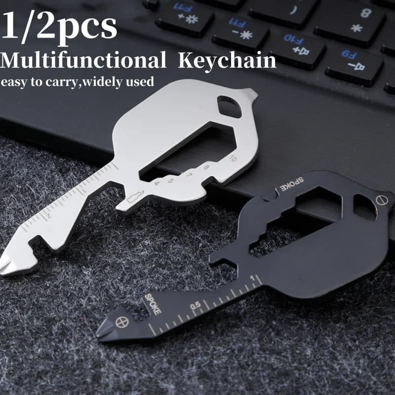 1/2 pezzi mini portachiavi multifunzionale in acciaio inossidabile portatile a forma di chiave cacciavite multiuso apribottiglie strumento di riparazione tascabile