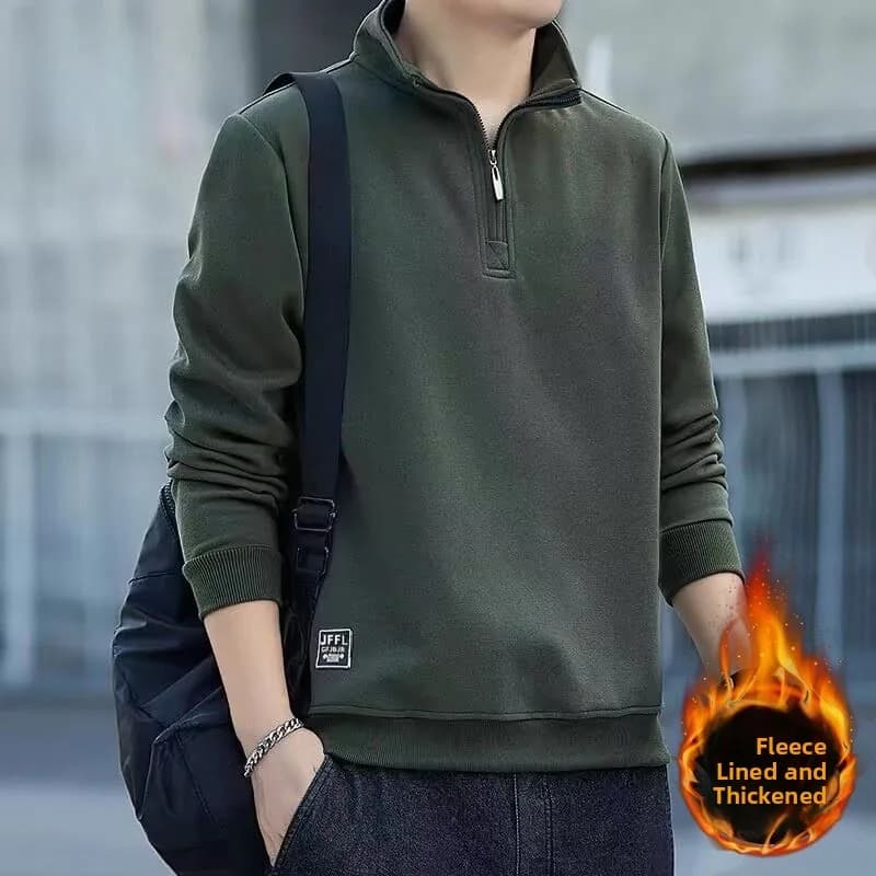 Men's Thickened Fleece Hoodie Zipper Closure Stand Collar Long Sleeve Sweatshirt Casual Comfortable Autumn Winter Fashion Urb...