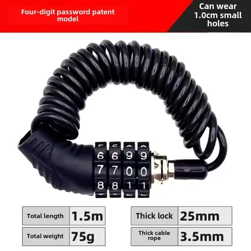 4-Digit Password Combination Helmet Lock Safety Motorcycle Bicycle Anti-Theft Chain Portable Cable Lock Durable Wire Rope