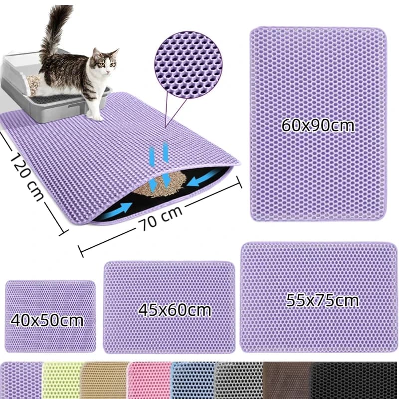 Tappetino per Lettiera Gatti Viola a Doppio Strato, Antiscivolo, Grande, Resistente all'Usura, Impermeabile, per Lettiere per Gatti