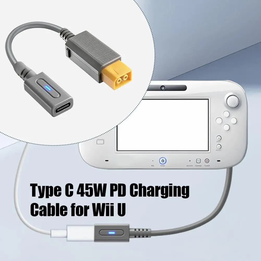 Cavo di ricarica PD tipo C da 45 W per Wii U, cavo di alimentazione USB per console di gioco, connettore per presa di alimentazione.
