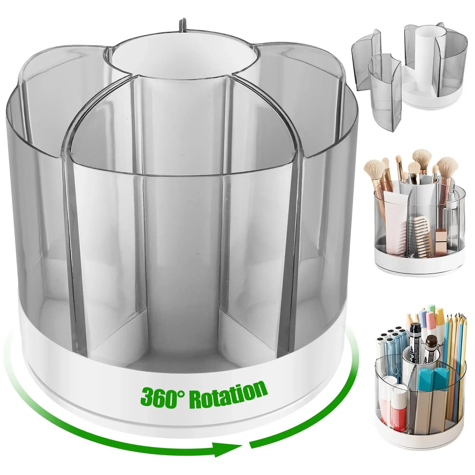 360 ° Organizer per matite rotante Portaoggetti da tavolo rotondo di grande capacità con organizer per pennelli cosmetici a 6 scomparti