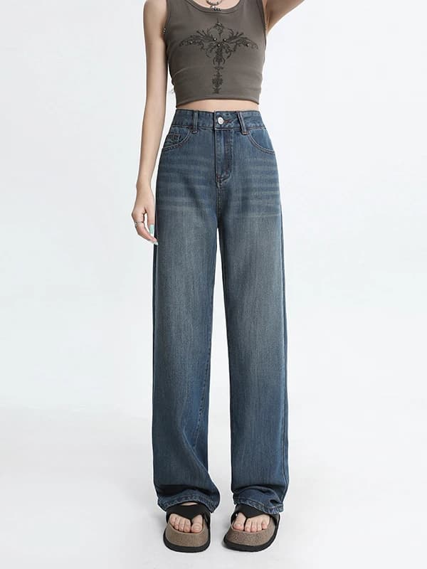 Jeans a gamba dritta in seta e cotone Lacele, da donna, estivi, nuovi, a vita alta, sottili, morbidi e fluidi, lunghi