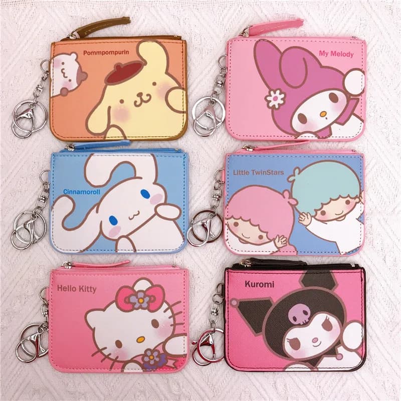 Portafoglio in pelle PU per ragazze Hello Kitty Porta carte Melody Portamonete Sanrio Portamonete Kuromi Pochette per cartoni animati