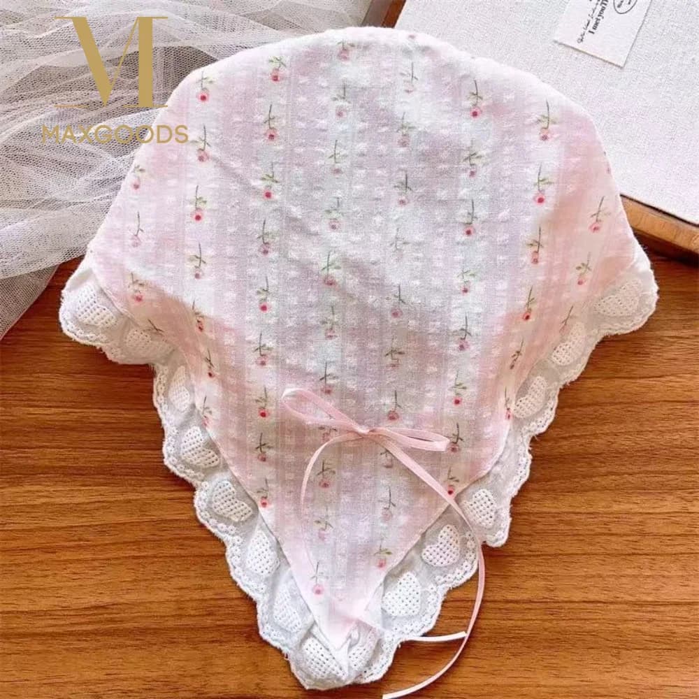 Lace scarf with bow, sweet and feminine style, in seersucker, French pastoral style, hair accessories for beach holidays