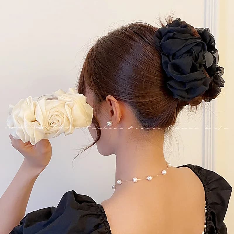 VANIKA Nuova Estate Dolce Tulle Grande Arco Artiglio Dei Capelli Pinze per Le Donne Colori Solidi Elegante floreale Coda di Cavallo Clip Copricapo Accessori