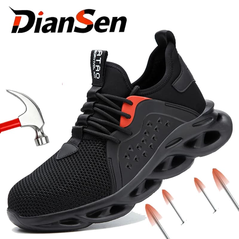Work Shoes for Men Kevlar fabric Anti-smash Shoes Mens Hiking Boots Safety Shoes Lightweight Breathable Sneakers Rotary Button