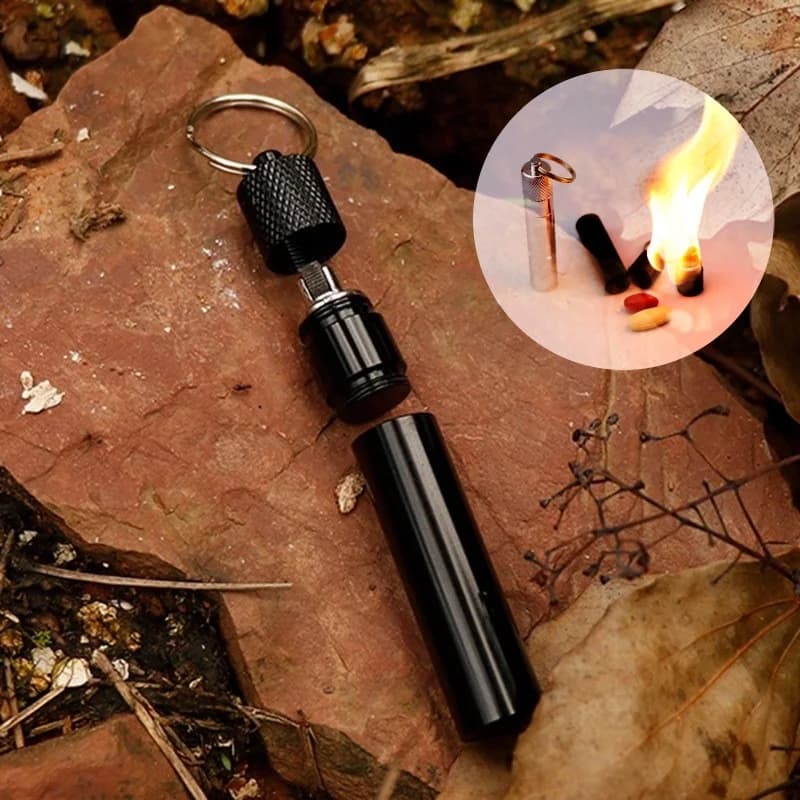 Outdoor Lighter with Storage Compartment Camping Survival and First Aid Kit—Compact and Portable EDC Fire-Starting Tool