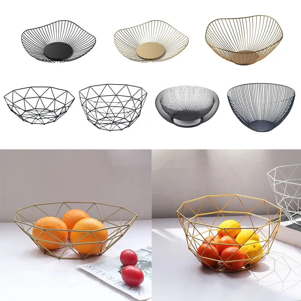 Nordic Black Gold Iron Fruit Basket Metal Home Storage Sundries Oragnization Plate Multi-sizes Fruit Plate Living Room