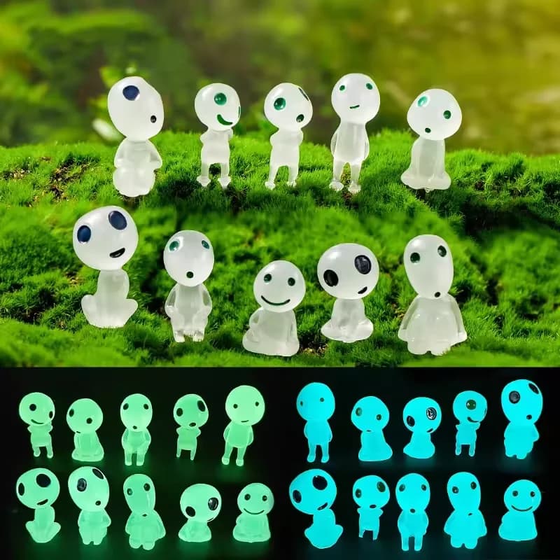 10 pezzi Mini Kodama elfi luminosi figure di cartoni animati acquario decorazione bagliore nel buio figure giardino fiore in vaso paesaggio decorazione