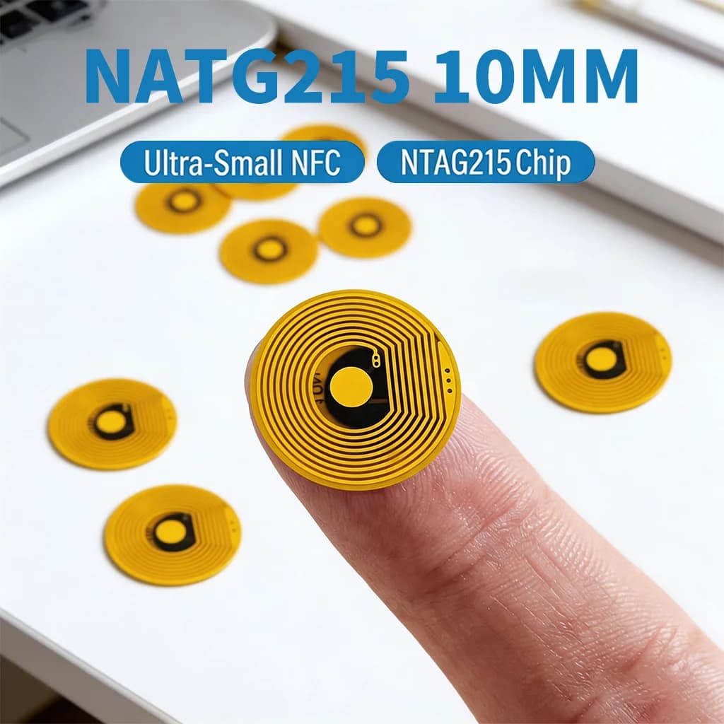 Tag NFC NTAG215 FPC Ultra-Compatto da 10mm, 13.56MHz, 504 Byte, Adesivi Flessibili Impermeabili per Applicazioni Non Anti-Metallo