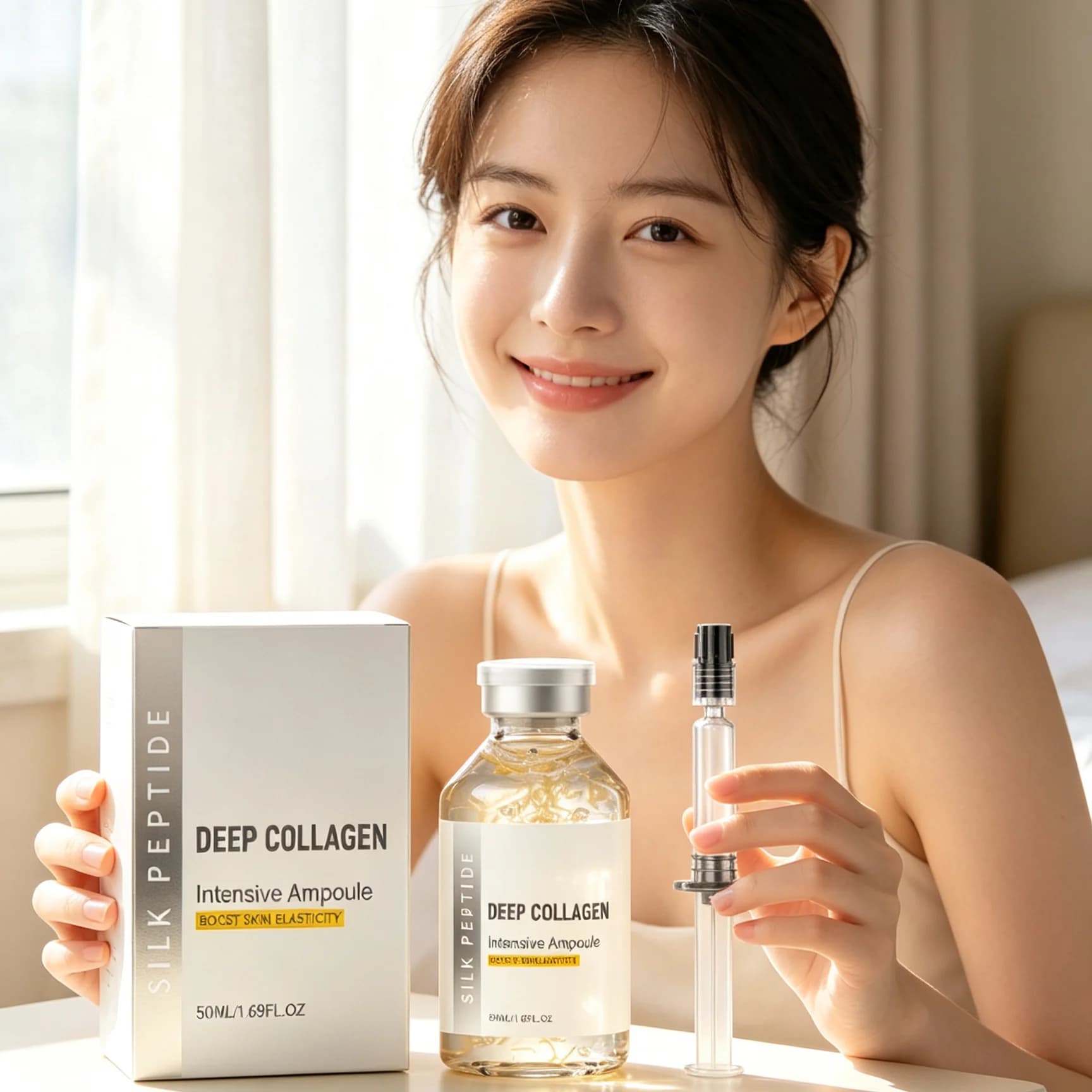 Deep Collagen Silk Peptide Ampoule Firm Skin Elasticity Enhanced Lifting Face Tightening Wrinkle Reduction Copper Peptide Serum