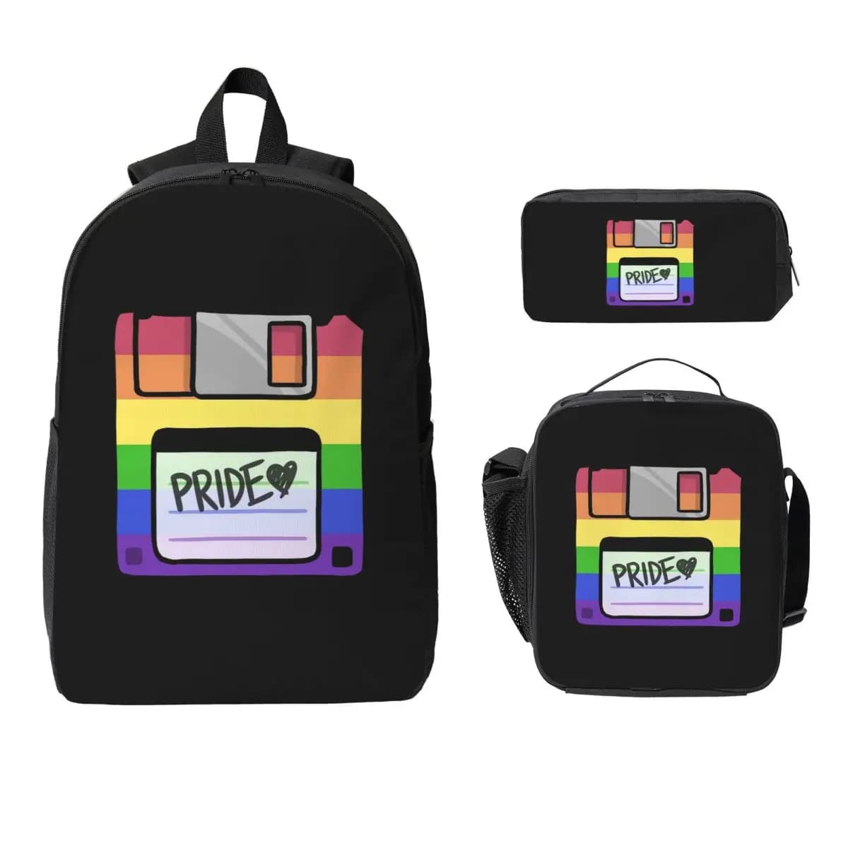Pride Floppy Disk Backpack Student Boys Girls BookBag School Bag Laptop Shoulder Bags 3ps Insulated Lunch Bag Pencil Case