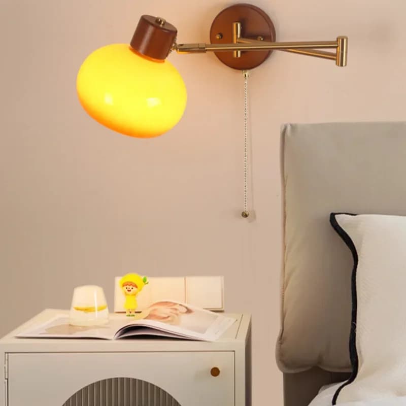 Vintage Wall Lamp with Chain Switch, LED Glass Light, Telescopic Folding Arm Rotating for Studio, Bar, Hotel, Bedroom