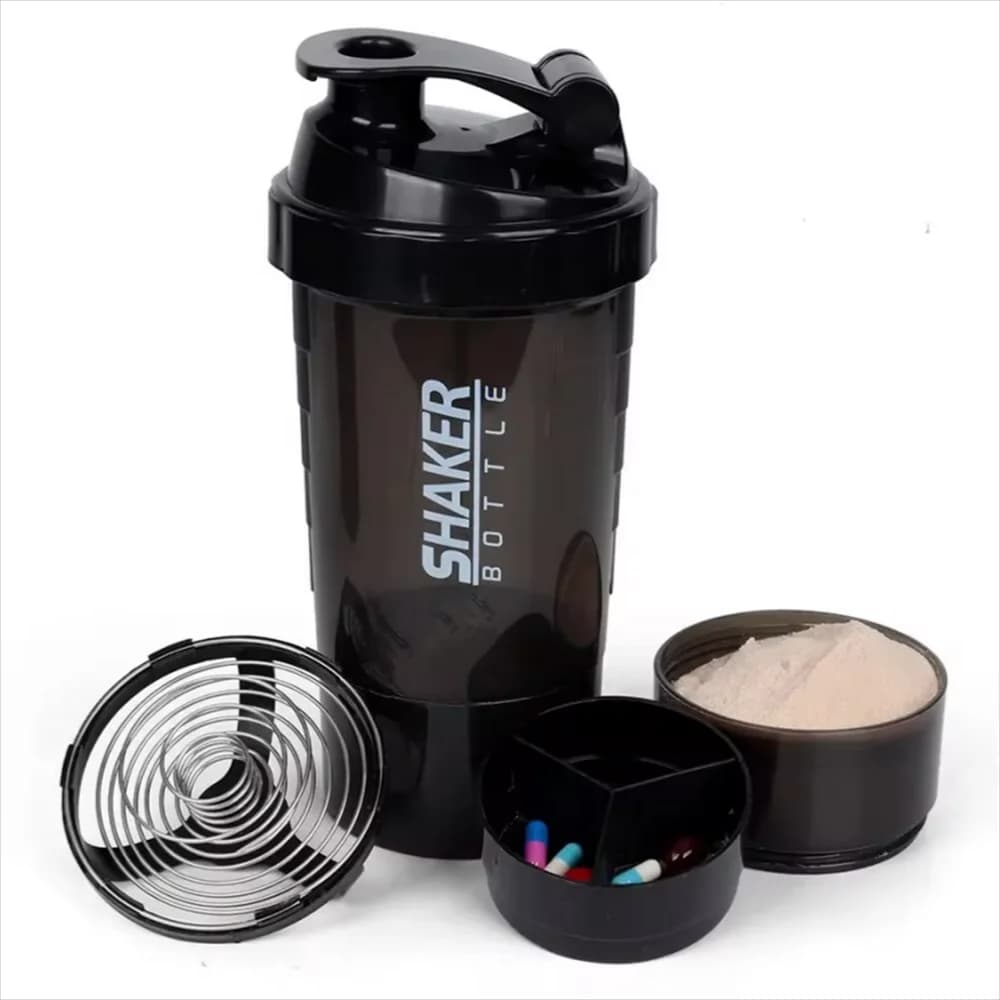 1pack Protein Shaker Bottle Portable 16oz Powder Shake Cup 3 Layers Shaker Protein Bottle Suitable For Sports Gym Fitness