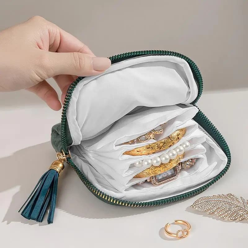 Astuccio Portatile per Gioielli da Viaggio a 5 Strati per Bracciali, Anelli, Orecchini, Borsa Portaoggetti in Velluto