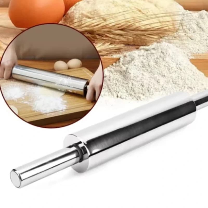 Mattarello in acciaio inossidabile con manico, rullo antiaderente per impasto, utilizzato per preparare pizza, gnocchi, pasta, utensili da cucina per la cottura.