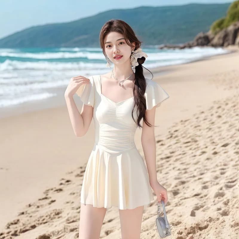 Costume intero da donna Sensation a vita alta, modellante, con arricciatura per seno piccolo, stile conservatore, estivo, per bagno termale