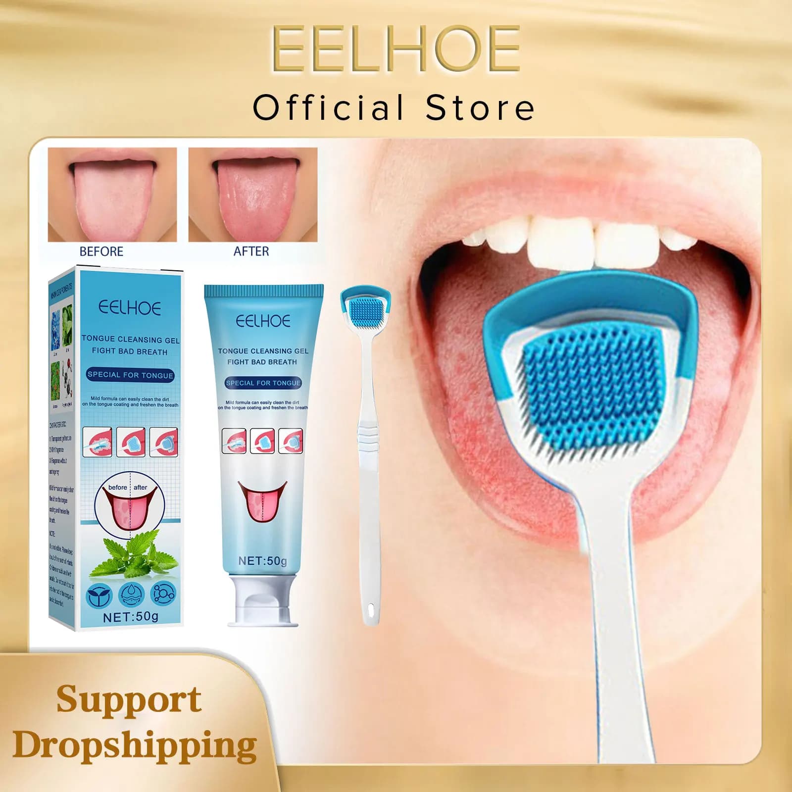 Win Tongue Cleaning Gel with Brush Oral Care Removal Odor Health Fresh Breath Care Dental Hygiene Tools BHL1558-FRO