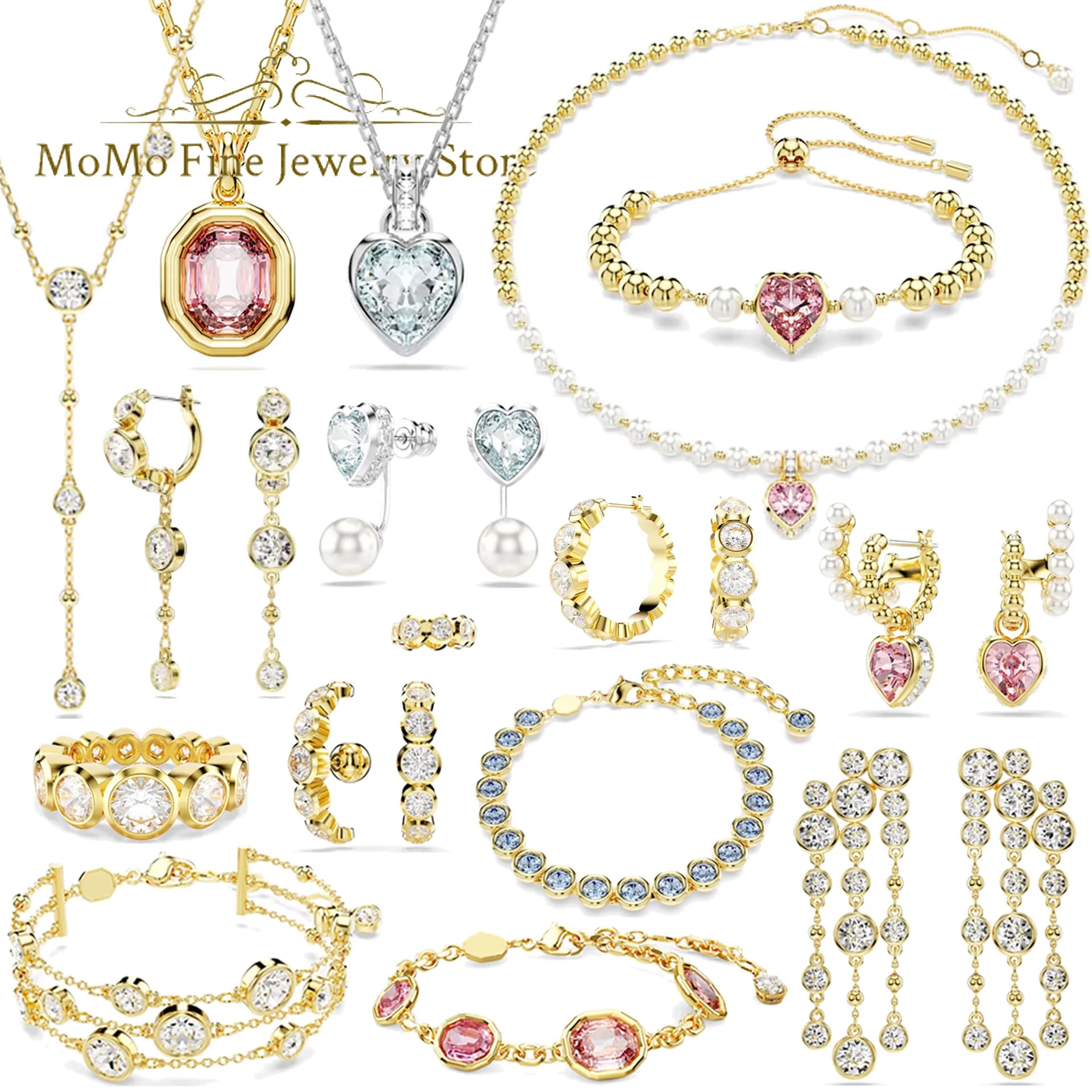 Nuova Tendenza 2026: Set di Gioielli Raffinati, Affascinante Collana, Bracciale, Anello e Orecchini in Oro con Cristalli Rosa e Blu a Goccia d'Acqua, Regalo per Donne