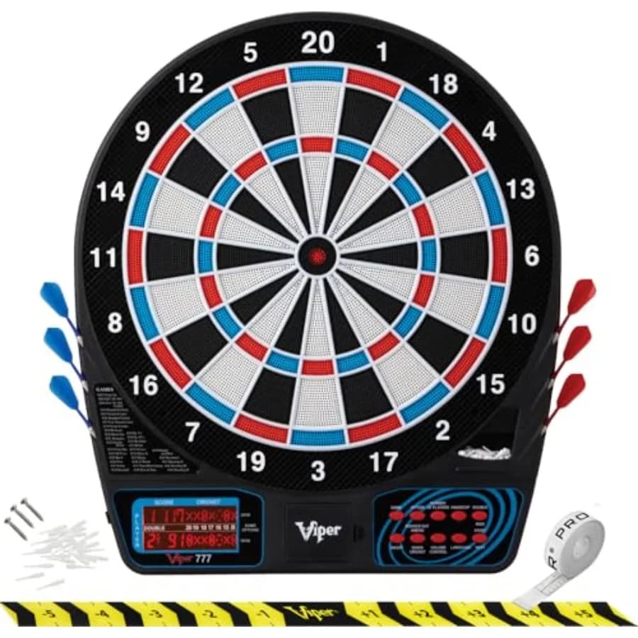 Viper 777 Bersaglio Elettronico per Freccette, 15.5 Pollici, 43 Giochi, Display LCD, 8 Giocatori, Freccette con Punta Morbida Incluse
