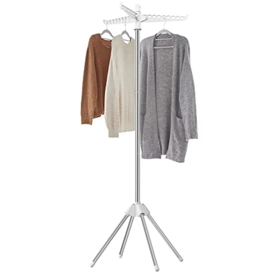 Clothes Drying Rack, 59-Inch Folding Laundry Drying Rack with 3 Rotatable Arms for Hangers, 4 Legs, Stainless Steel, for 27 Pie