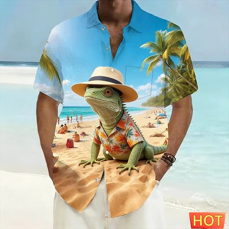 Camicia hawaiana da uomo con stampa 3D di squalo con occhiali da sole, camicia casual a maniche corte con bottoni, divertente camicia con animali.