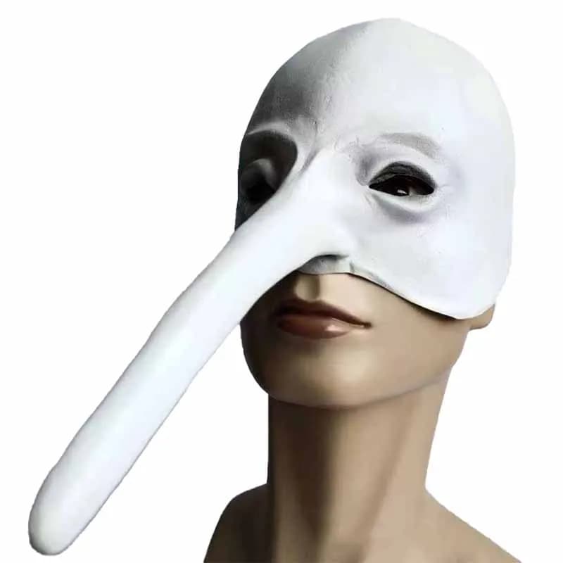 Maschera bianca in lattice picchio a naso lungo, maschera in stile venezia in maschera di carnevale, maschera per animali divertenti festivi in stile Zanni