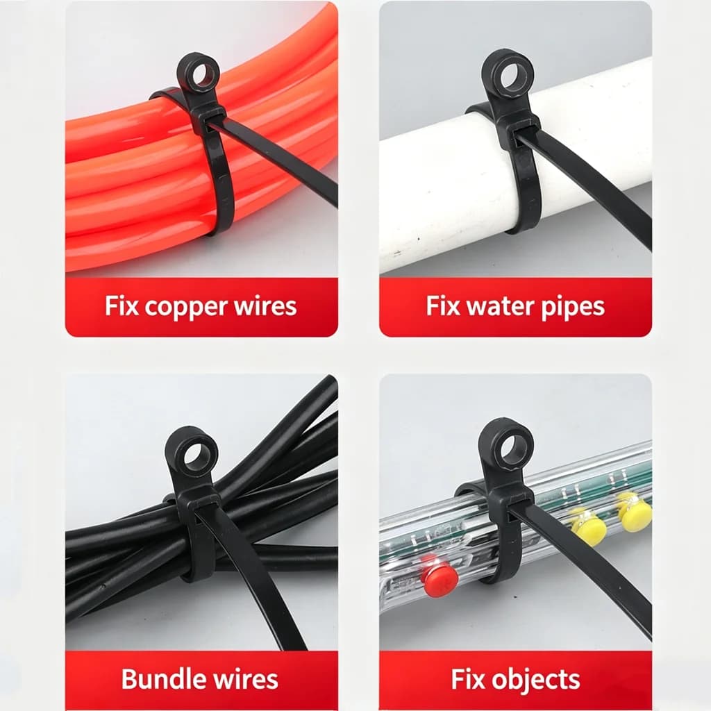 High Quality Nylon Cable Zip Tie Black White Screw Hole Cable Ties Zipties Plastic Wire Binding Wrap Straps for Indoor Outdoor