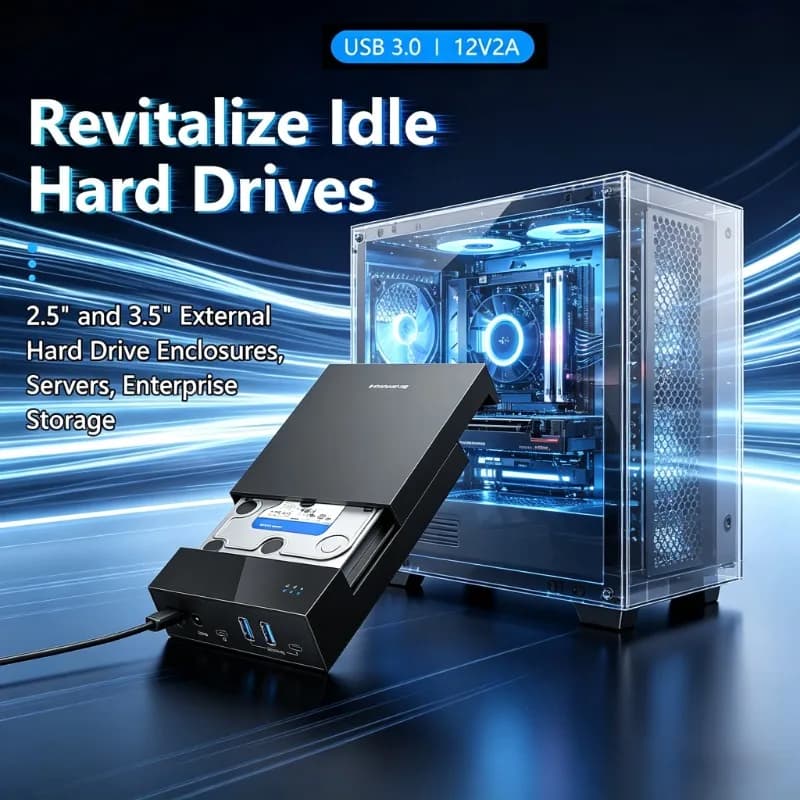 Box esterno per hard disk 2.5/3.5 pollici USB 3.0 Hub Type-C SATA HDD SSD, supporta 18TB, senza attrezzi